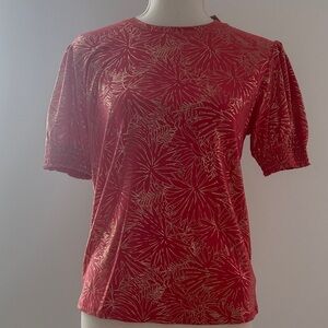 Michael Kors Red and Gold Floral Short Sleeve Top